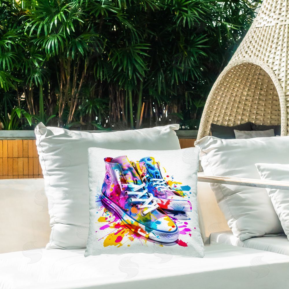 Creative Studio High Top Sneakers Splash Outdoor Square Printed Throw Pillow on Seat