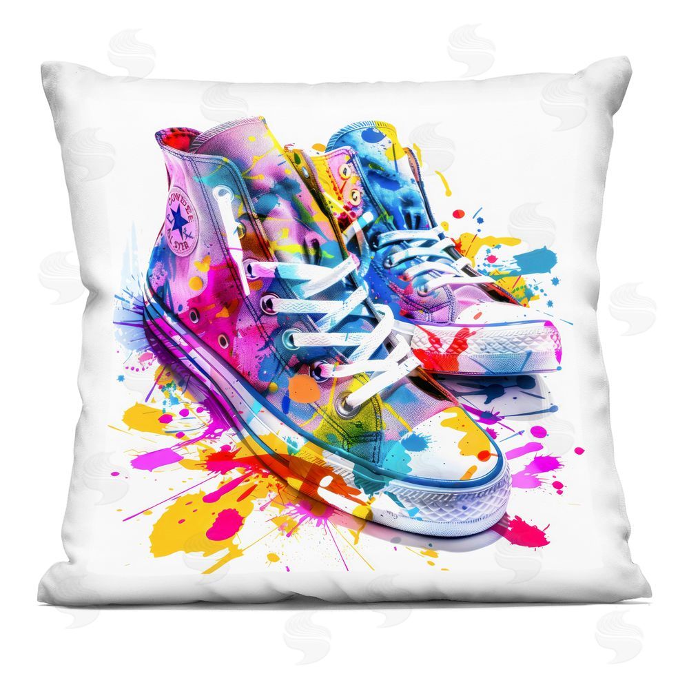 Creative Studio High Top Sneakers Splash Square Printed Throw Pillow