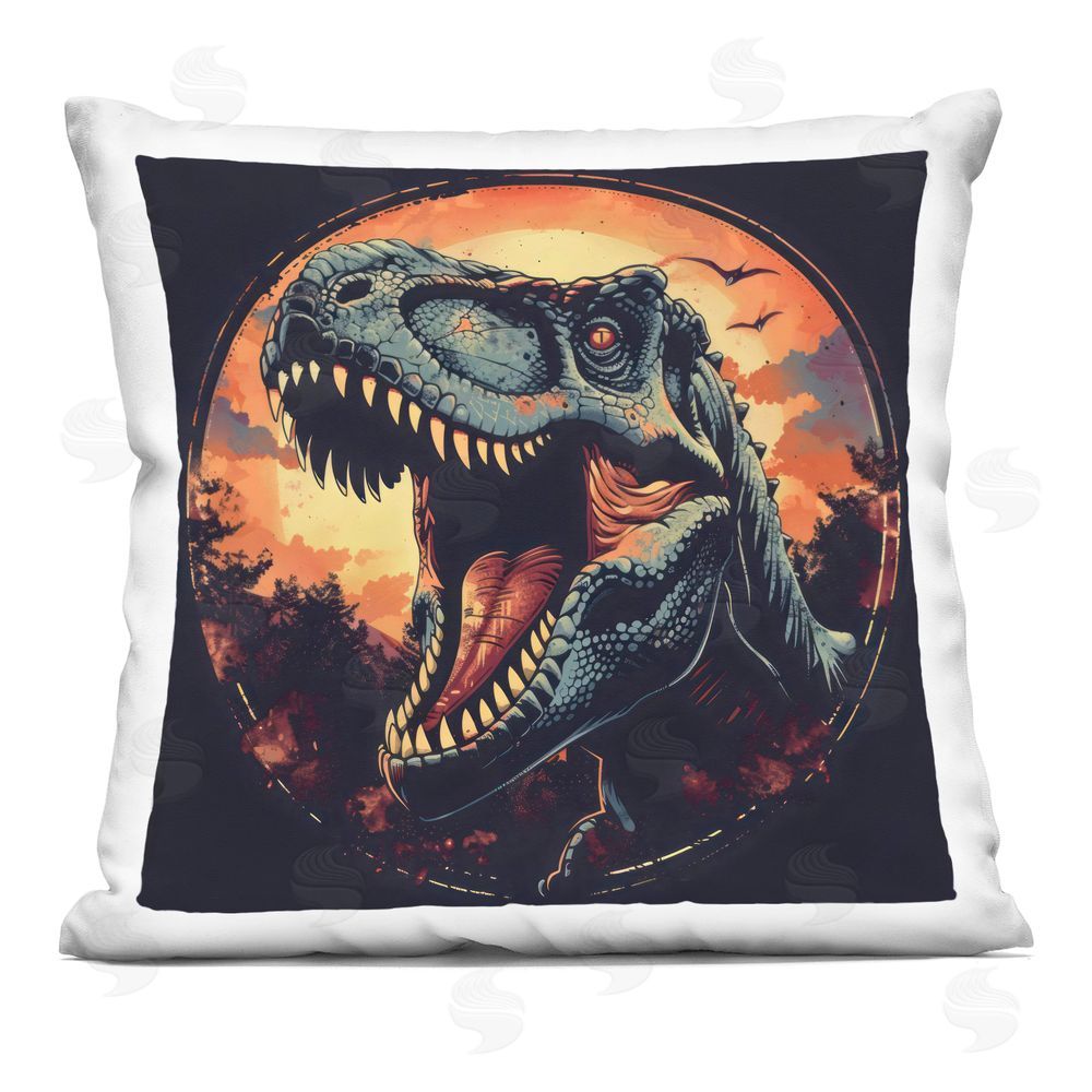 Creative Studio Ancient Dino Roaring at Sunset Square Printed Throw Pillow