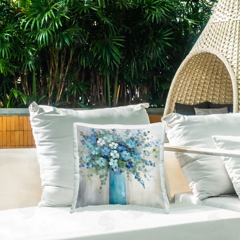 Creative Studio Indigo Bouquet in Blue Vase Outdoor Square Printed Throw Pillow on Seat