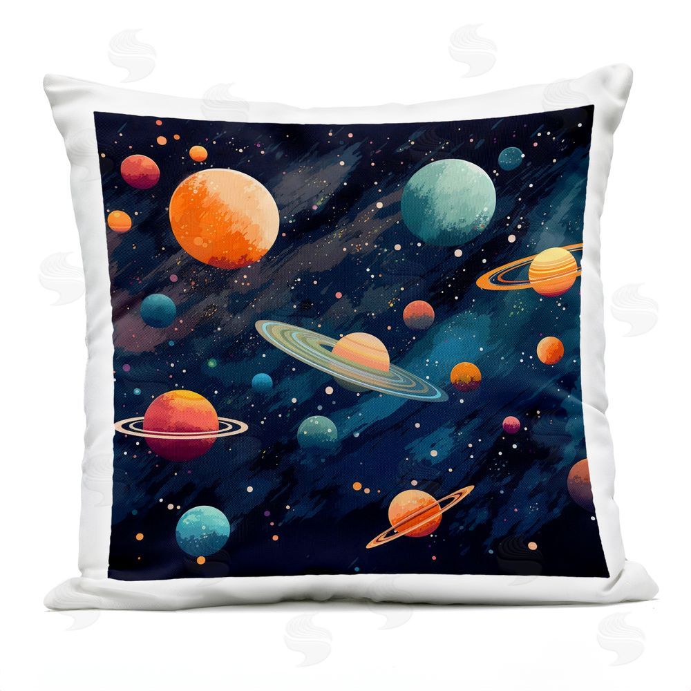 Creative Studio Orange & Blue Planets in Orbit Outdoor Square Printed Throw Pillow