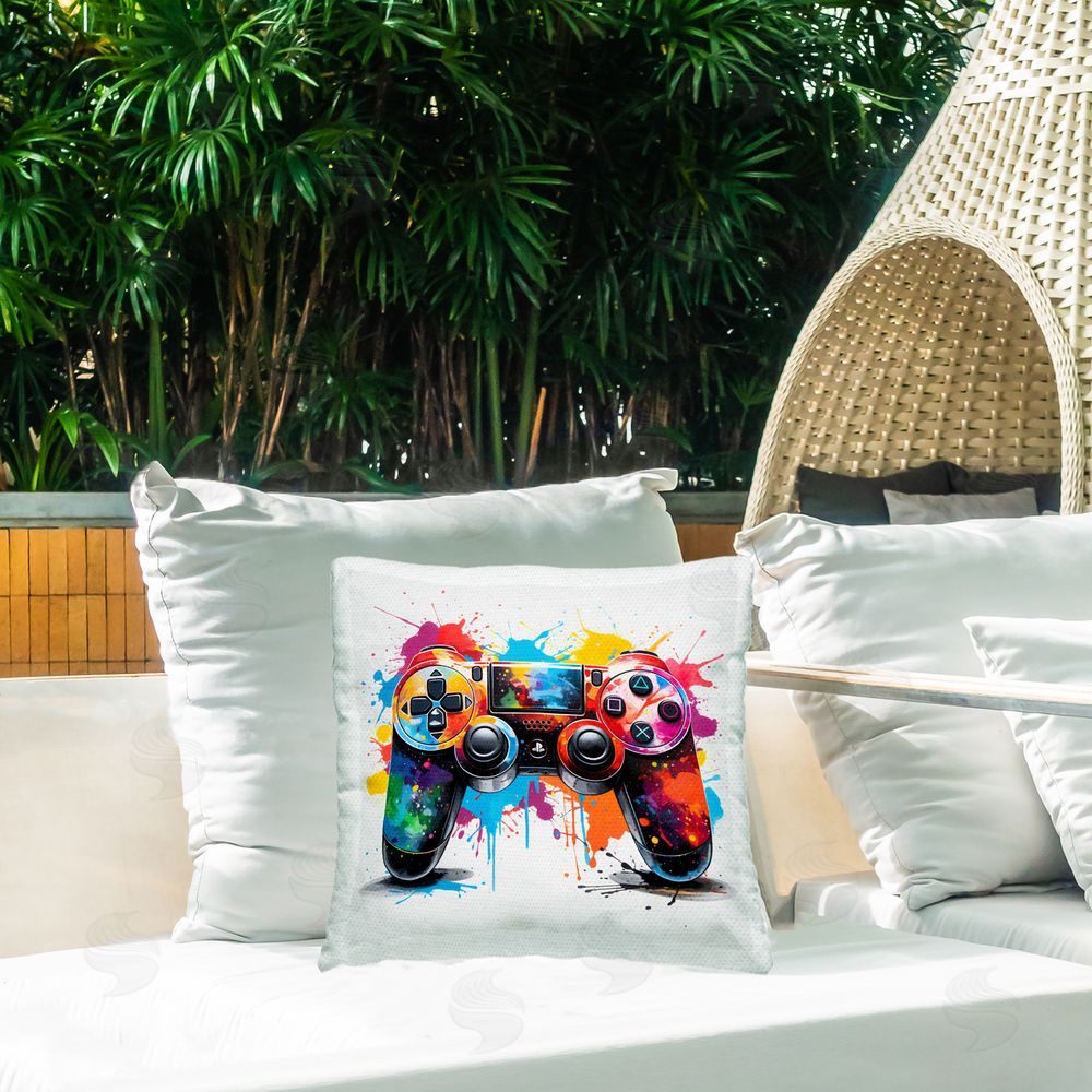 Creative Studio Playful Bright Game Controller Outdoor Square Printed Throw Pillow on Seat