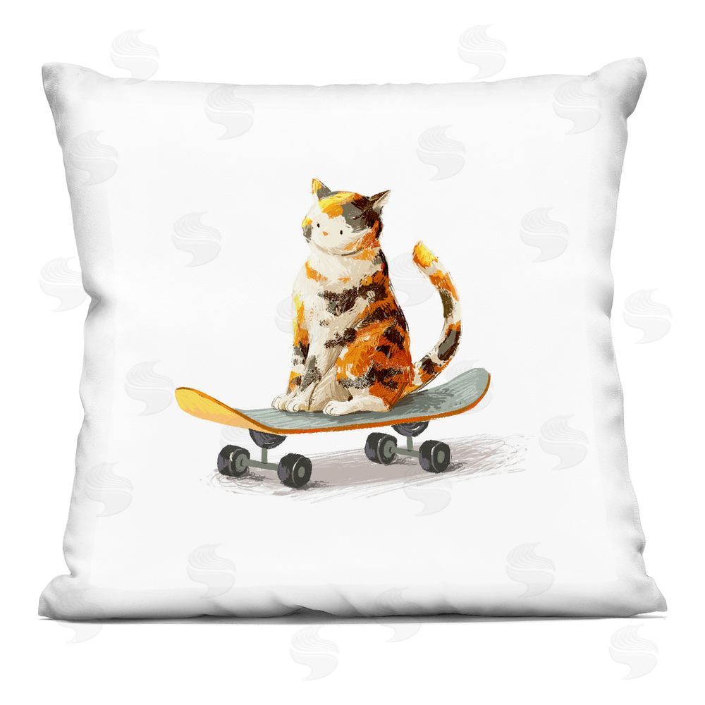 Ziwei Li Calico Cat on Skateboard Square Printed Throw Pillow