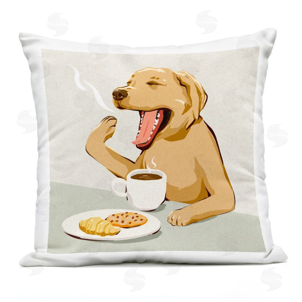 Ziwei Li Yawning Dog Morning Coffee Outdoor Square Printed Throw Pillow