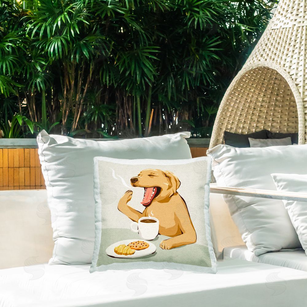 Ziwei Li Yawning Dog Morning Coffee Outdoor Square Printed Throw Pillow on Seat