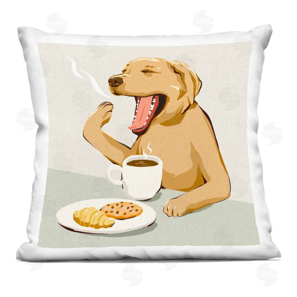 Ziwei Li Yawning Dog Morning Coffee Square Printed Throw Pillow