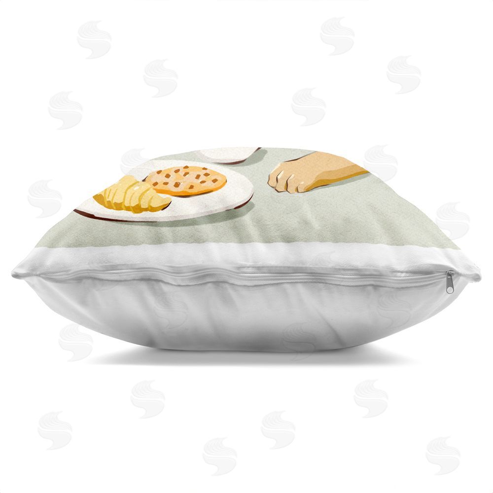Ziwei Li Yawning Dog Morning Coffee Square Printed Throw Pillow Side View with Zipper Detail