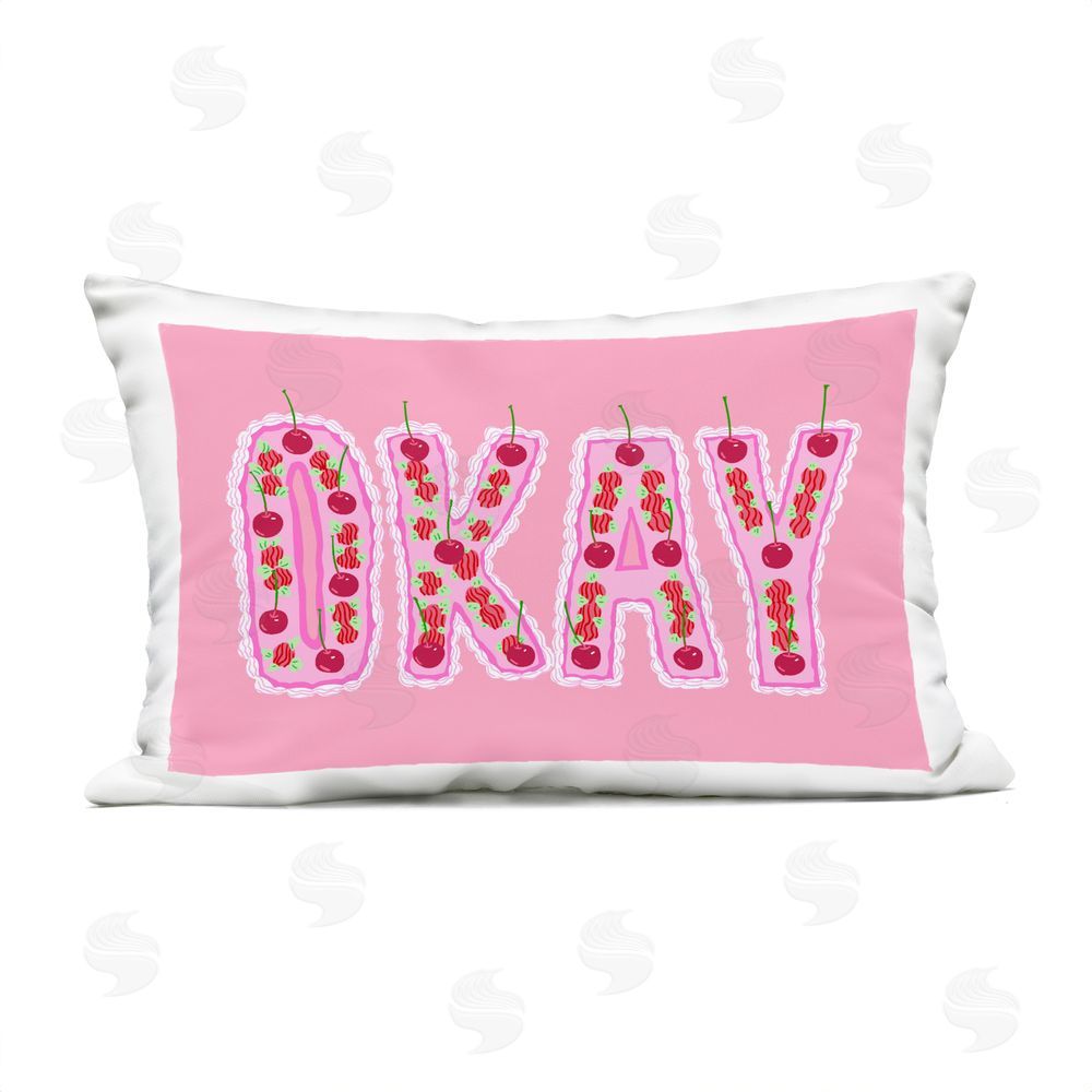Ziwei Li Okay Pastel Cherry Cake Outdoor Printed Lumbar Throw Pillow