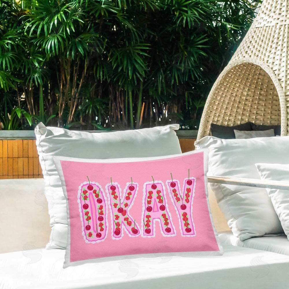 Ziwei Li Okay Pastel Cherry Cake Outdoor Printed Lumbar Throw Pillow on Seat