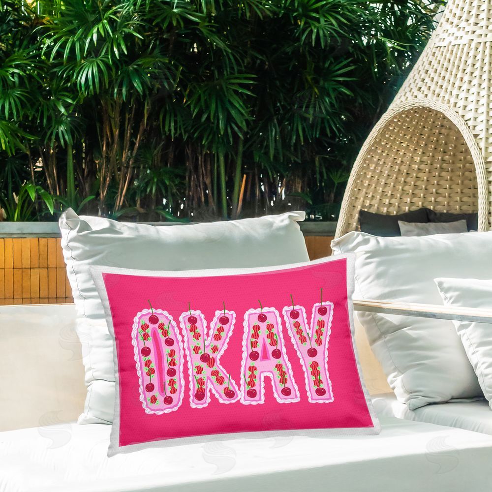 Ziwei Li Okay Cherry Cake Outdoor Printed Lumbar Throw Pillow on Seat