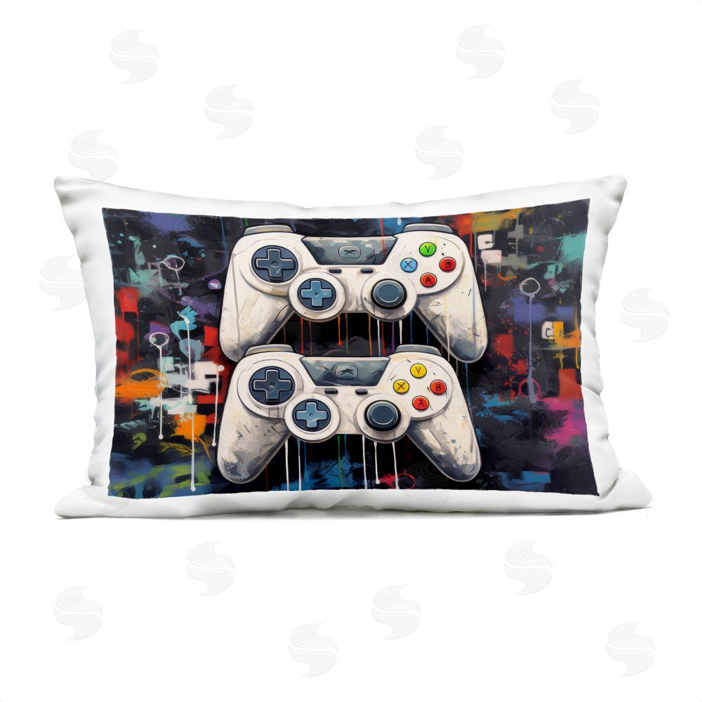 Lazar Studio Joystick Journeys with Paint Splatter Outdoor Printed Lumbar Throw Pillow