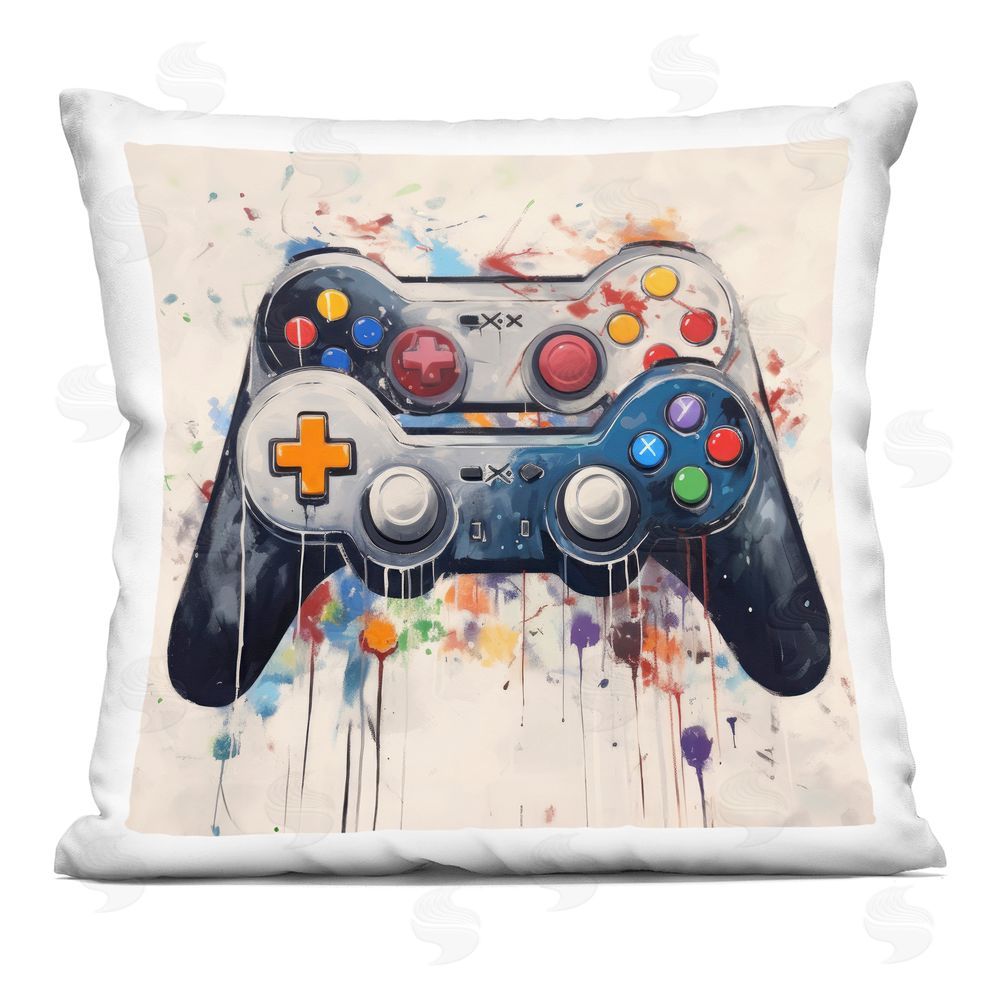 Lazar Studio Joystick Journeys Controller Duo Square Printed Throw Pillow