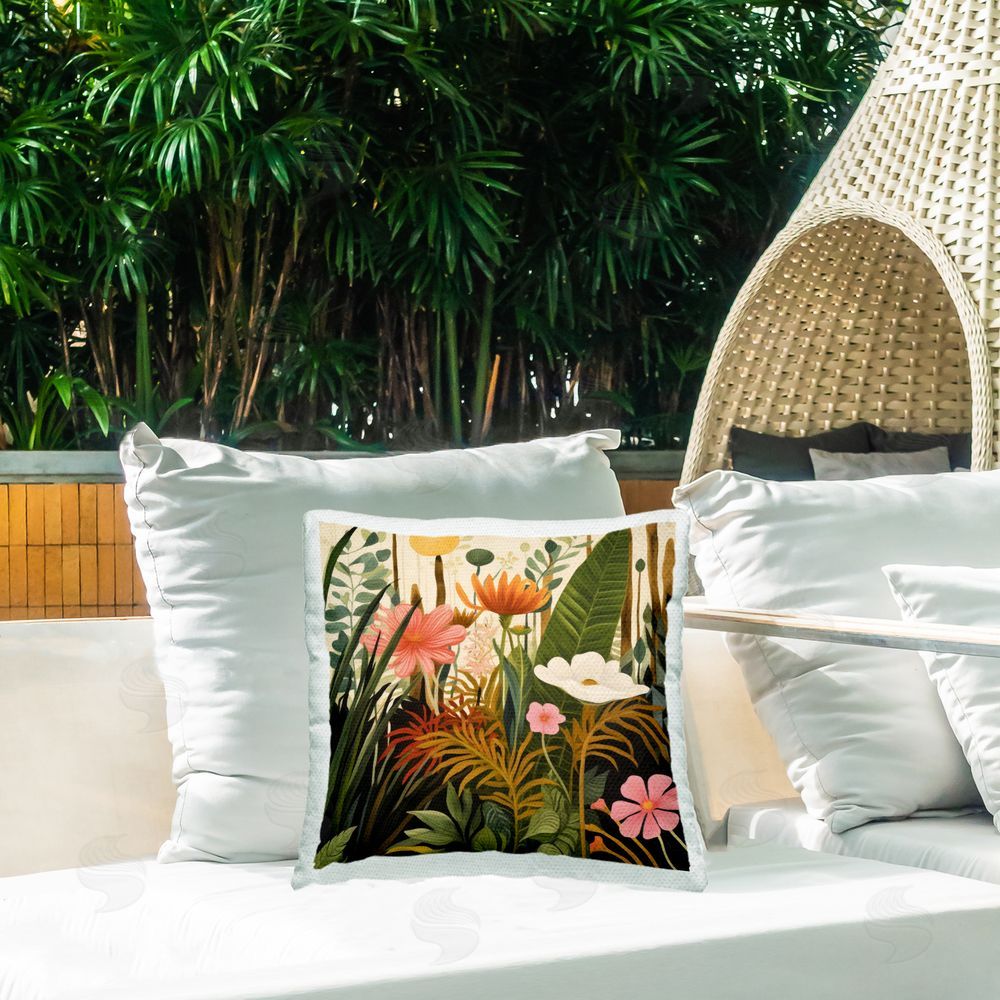 Lazar Studio Botanical Embrace in the Jungle Outdoor Square Printed Throw Pillow on Seat