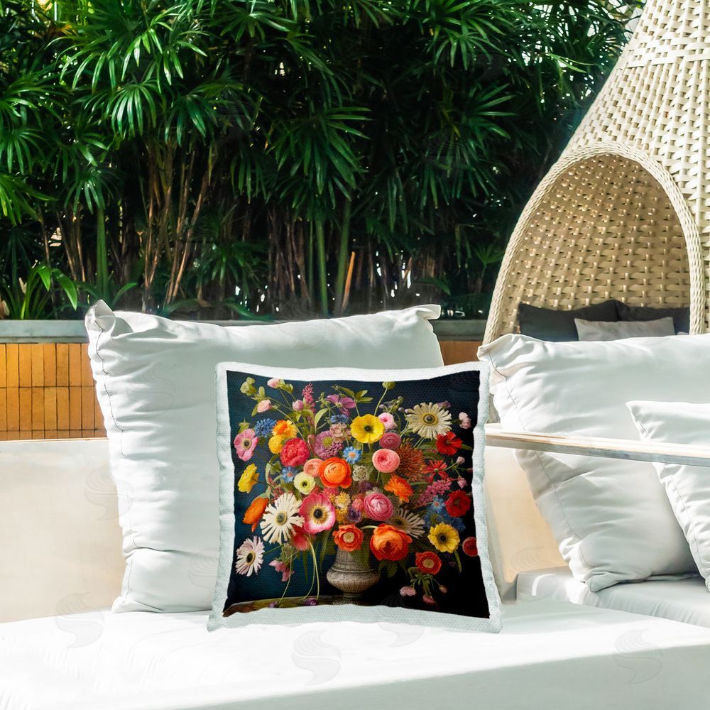 Lazar Studio Harmonious Garden Bouquet Outdoor Square Printed Throw Pillow on Seat