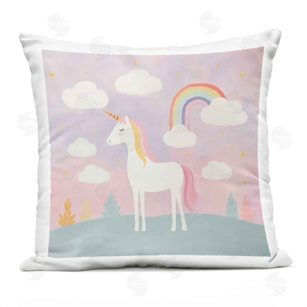 Lazar Studio Mystical Unicorn with Rainbow & Clouds Outdoor Square Printed Throw Pillow