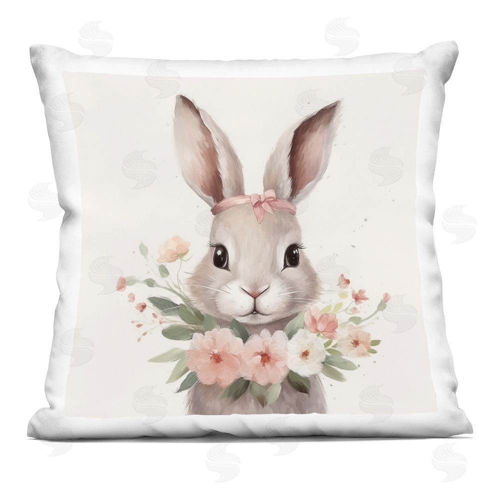 Lazar Studio Girly Floral Rabbit Square Plush Polyester Throw Pillow