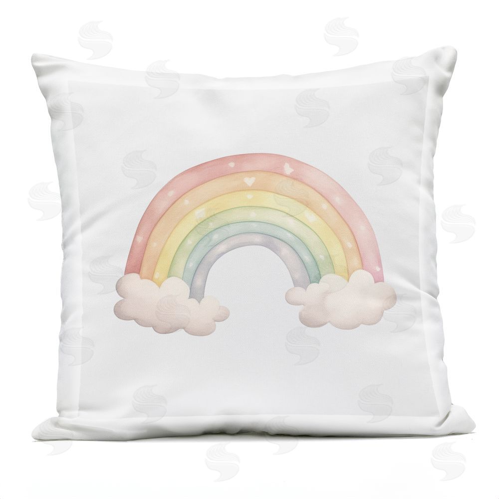 Karen Smith Dreamy Pastel Rainbow with Clouds Outdoor Square Printed Throw Pillow