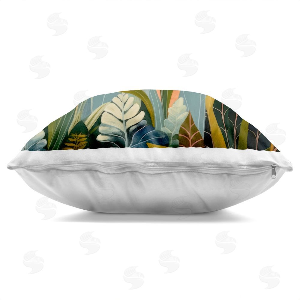 Lazar Studio Tropical Botanical Embrace Square Printed Throw Pillow Side View with Zipper Detail