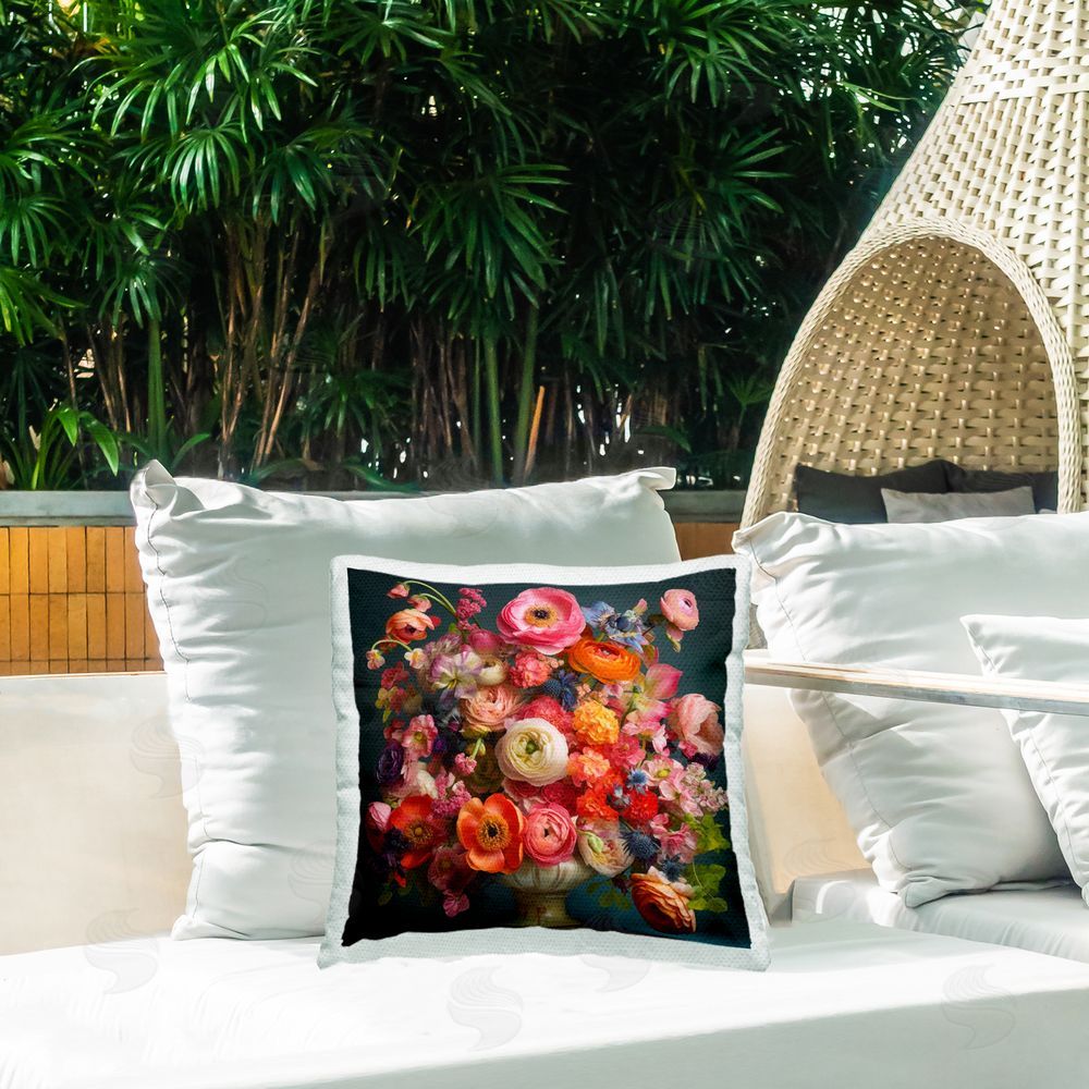 Lazar Studio Harmonious Mixed Peonies Outdoor Square Printed Throw Pillow on Seat