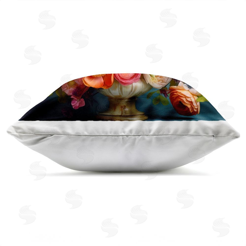 Lazar Studio Harmonious Mixed Peonies Outdoor Square Printed Throw Pillow Side View with Zipper Detail