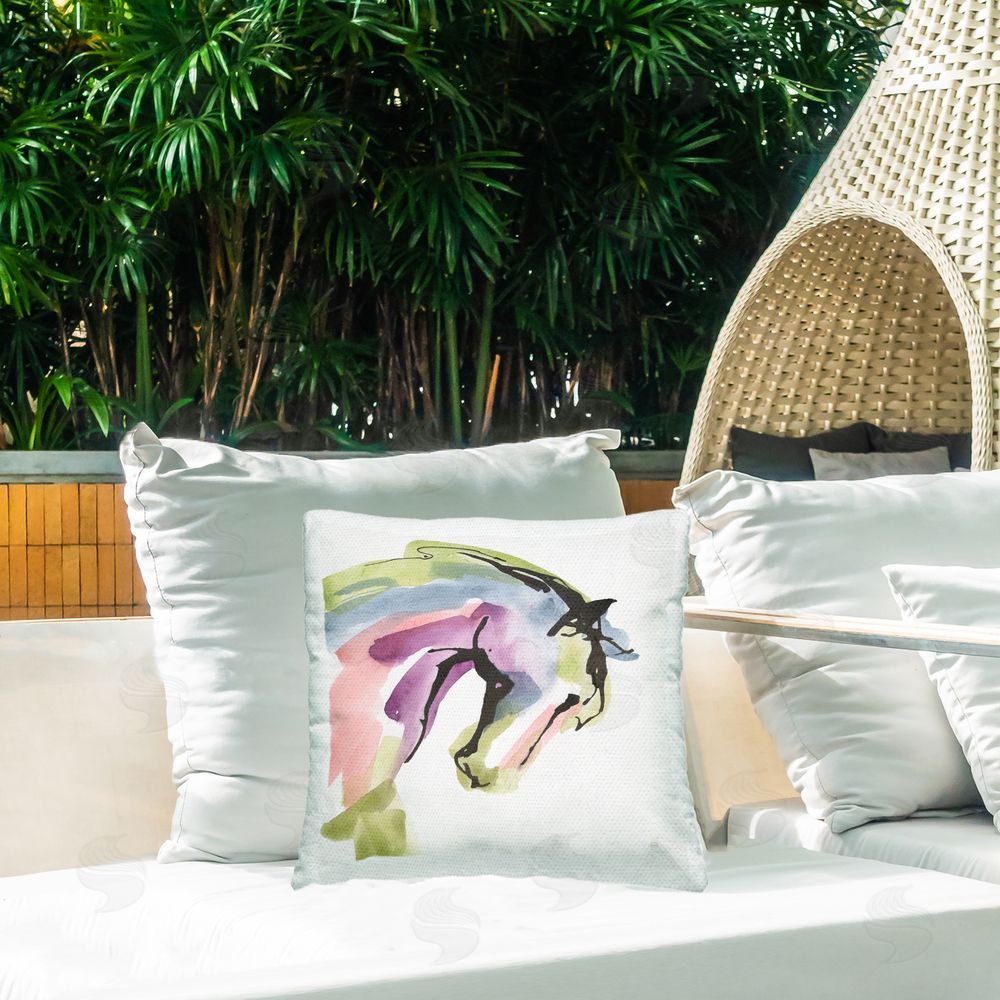 Chris Paschke Brushstroke Horse in Motion Outdoor Square Printed Throw Pillow on Seat