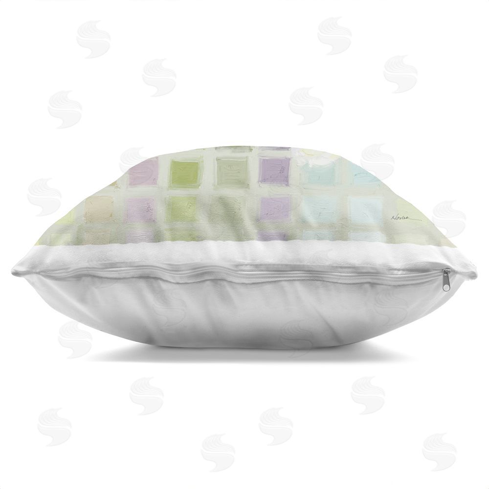 Shirley Novak Color Chart Daffodils Square Printed Throw Pillow Side View with Zipper Detail