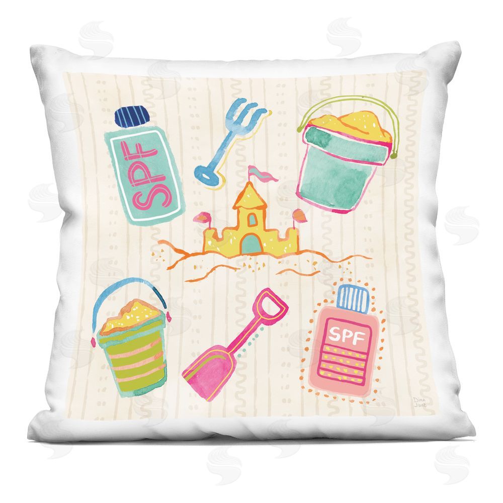 Dina June Fun In The Sun Beach Pails Square Printed Throw Pillow