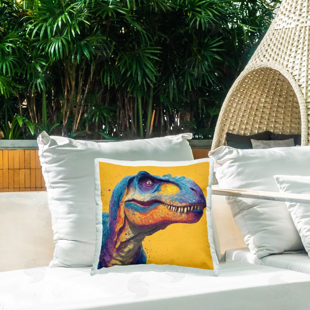 Wumples Vibrant T-Rex Portrait Outdoor Quick-Dry Polyester Printed Square Pillow on Patio