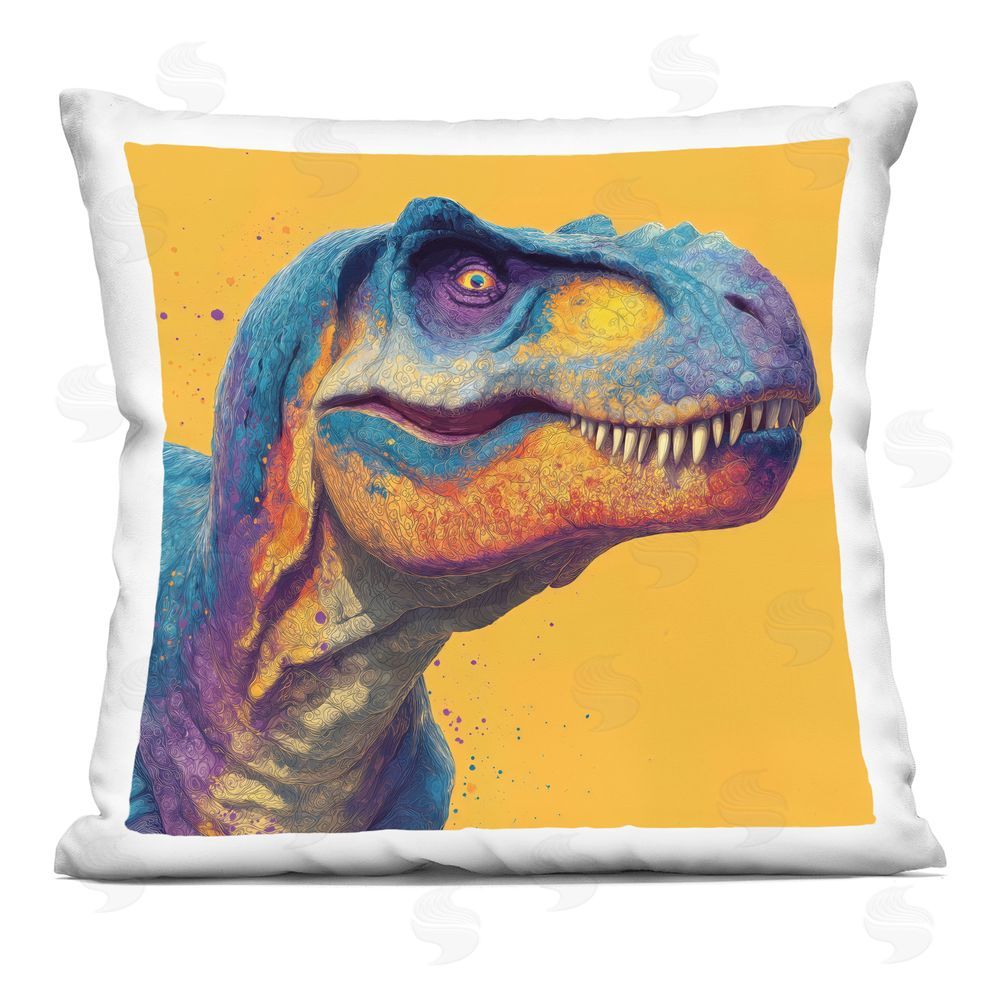 Wumples Vibrant T-Rex Portrait Indoor Plush Polyester Square Throw Pillow