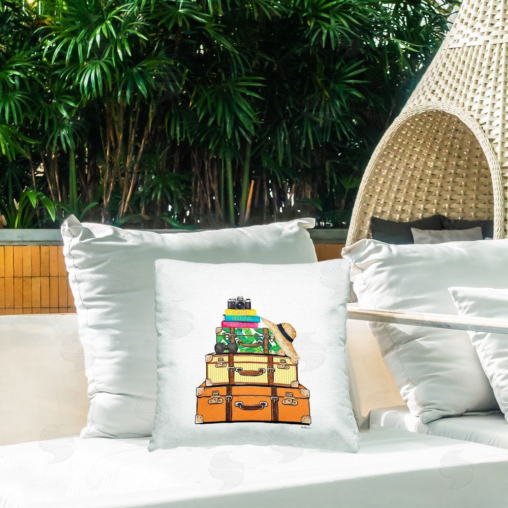 Amanda Greenwood Travel Suitcases & Camera Outdoor Quick-Dry Polyester Printed Square Pillow on Patio