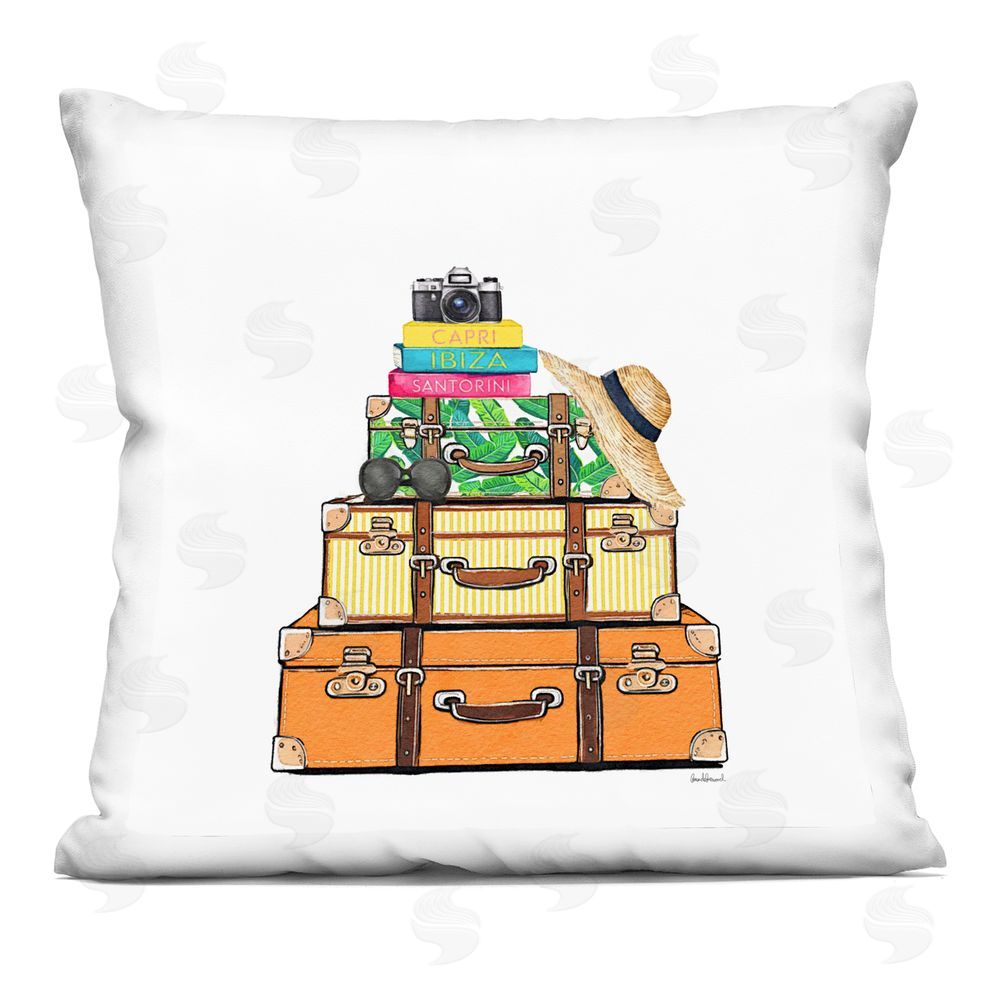 Amanda Greenwood Travel Suitcases & Camera Indoor Plush Polyester Square Throw Pillow