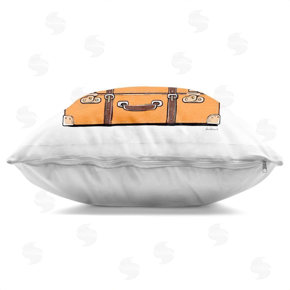 Amanda Greenwood Travel Suitcases & Camera Indoor Plush Polyester Square Throw Pillow Zipper Detail