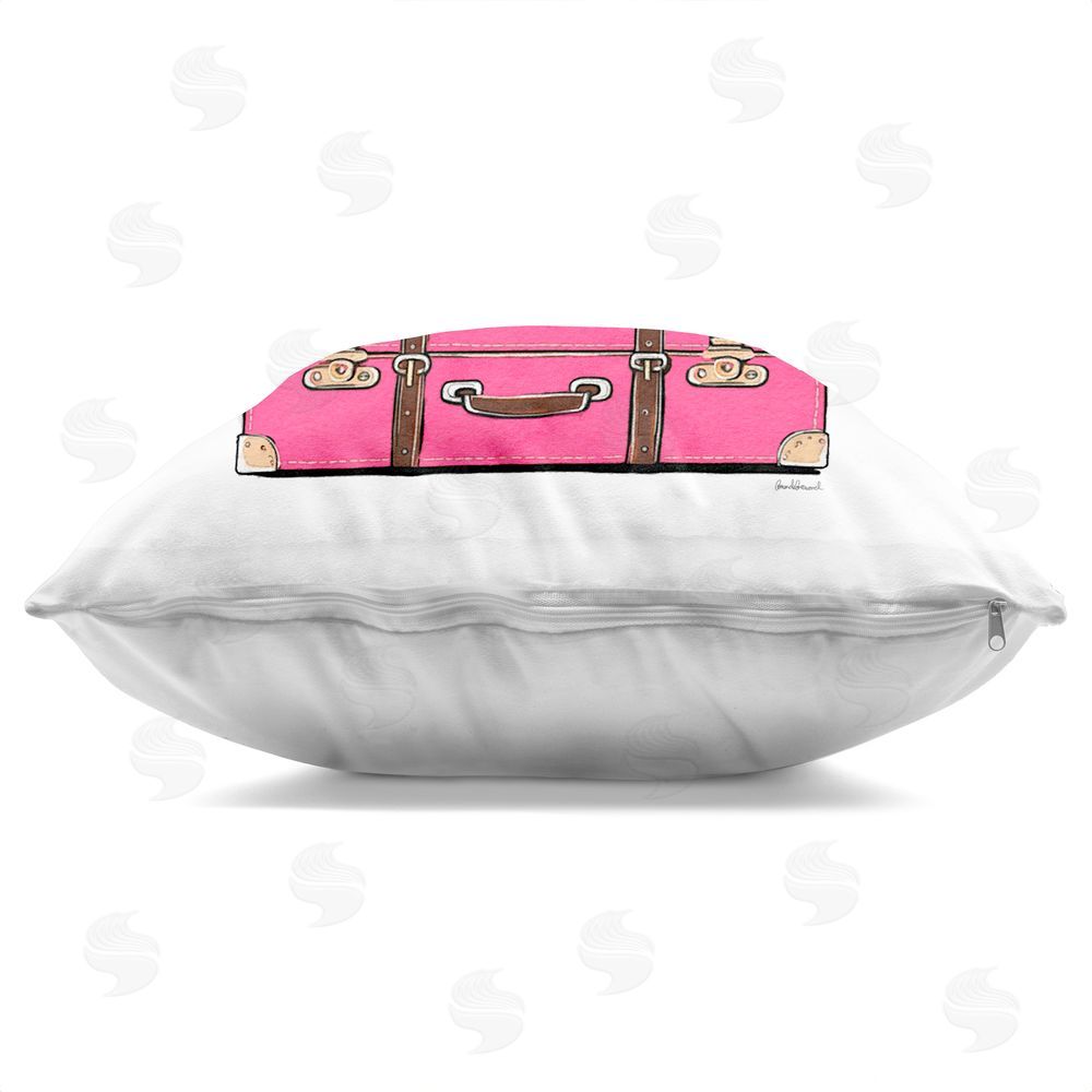 Amanda Greenwood Glam Travel Suitcases Indoor Plush Polyester Square Throw Pillow Zipper Detail