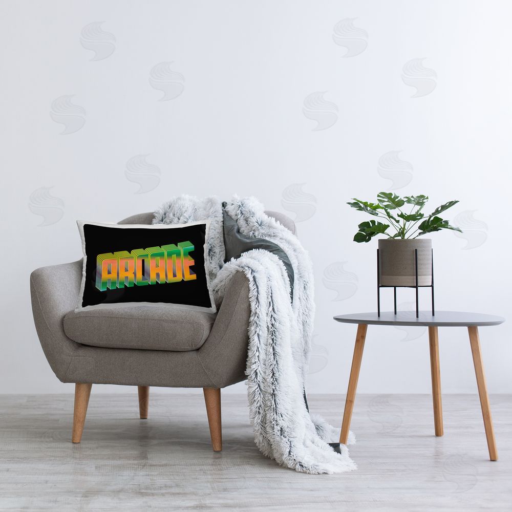 Seven Trees Design Retro Neon Arcade Plush Polyester Printed Lumbar Pillow on Chair