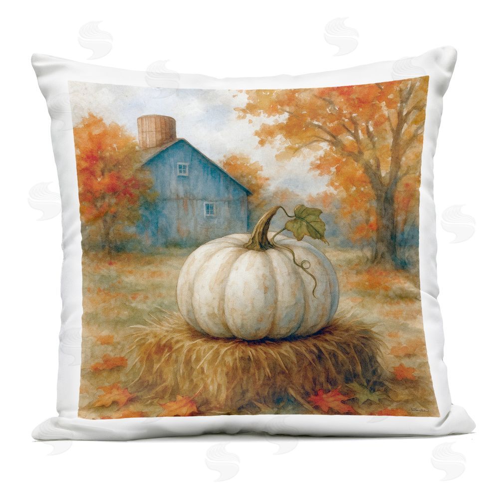 Antony Smith Harvest Pumpkin on Hay Bale Outdoor Printed Pillow