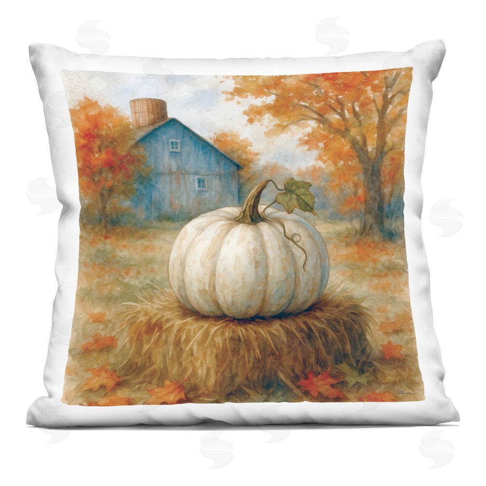 Antony Smith Harvest Pumpkin on Hay Bale Indoor Printed Pillow Art