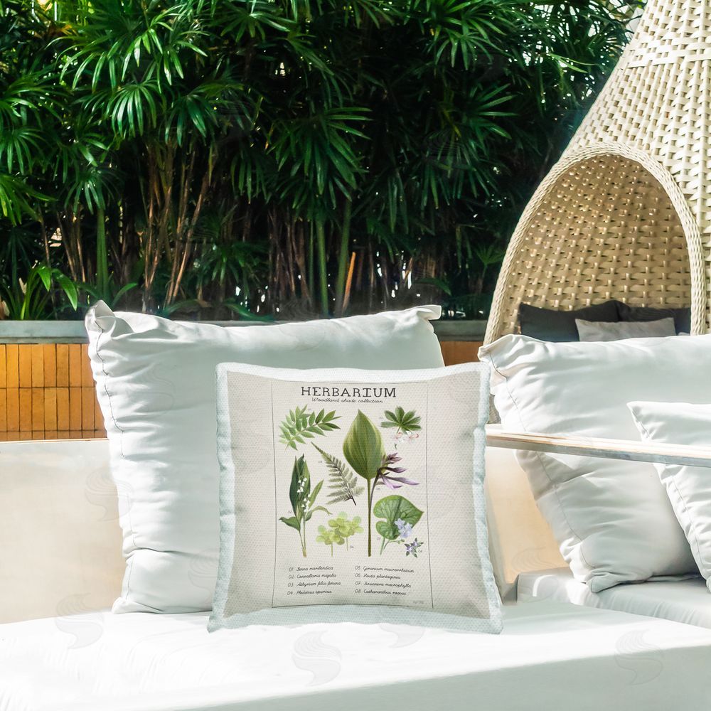 House Fenway Herbarium Woodland Shade Collection Outdoor Printed Throw Pillow on Patio