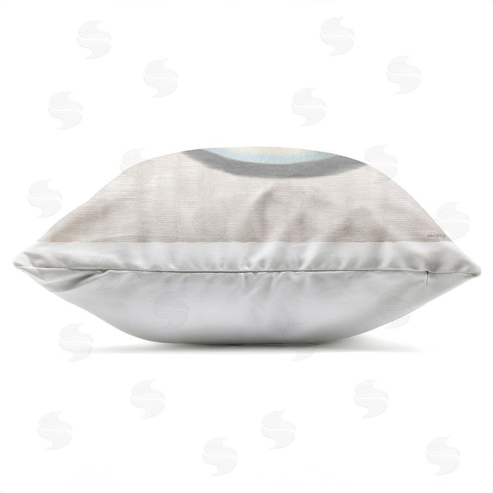 Amber Sterling Nautilus Shell in Misty Blue Outdoor Square Printed Throw Pillow Side View with Zipper Detail