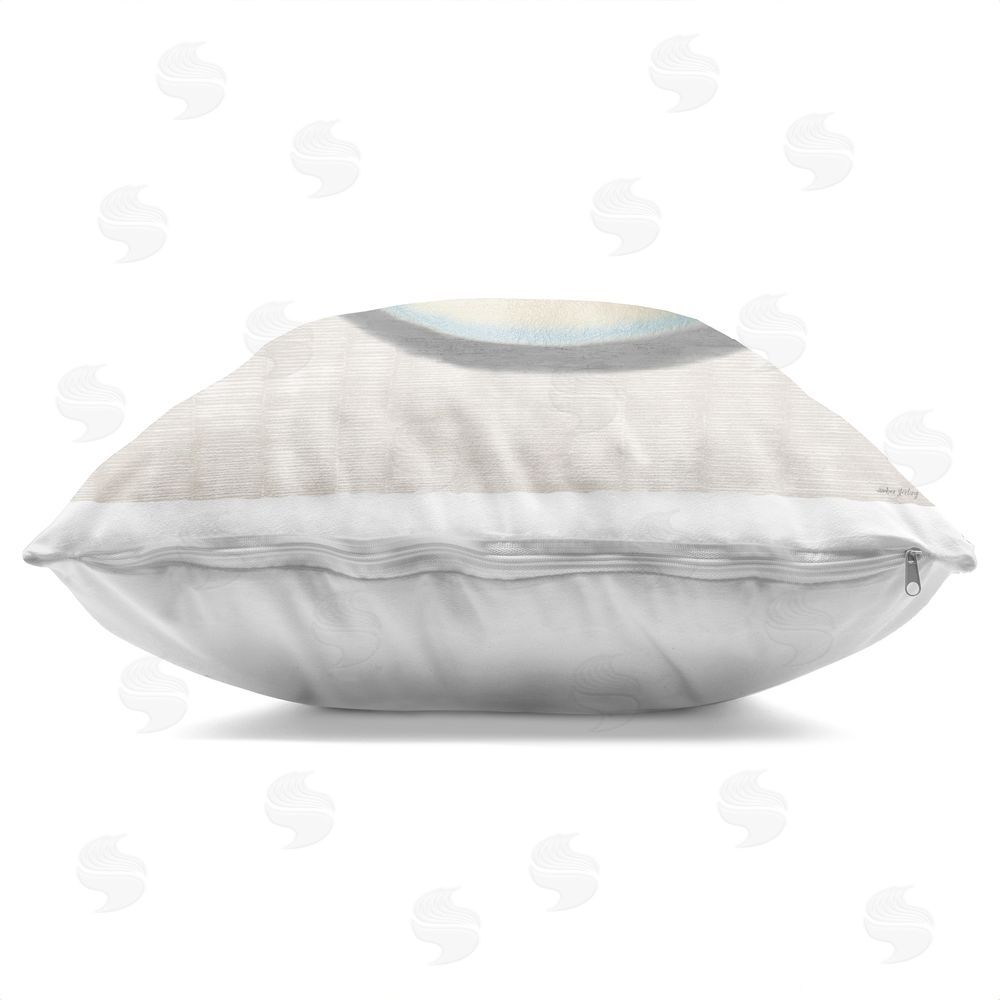 Amber Sterling Nautilus Shell in Misty Blue Square Printed Throw Pillow Side View with Zipper Detail