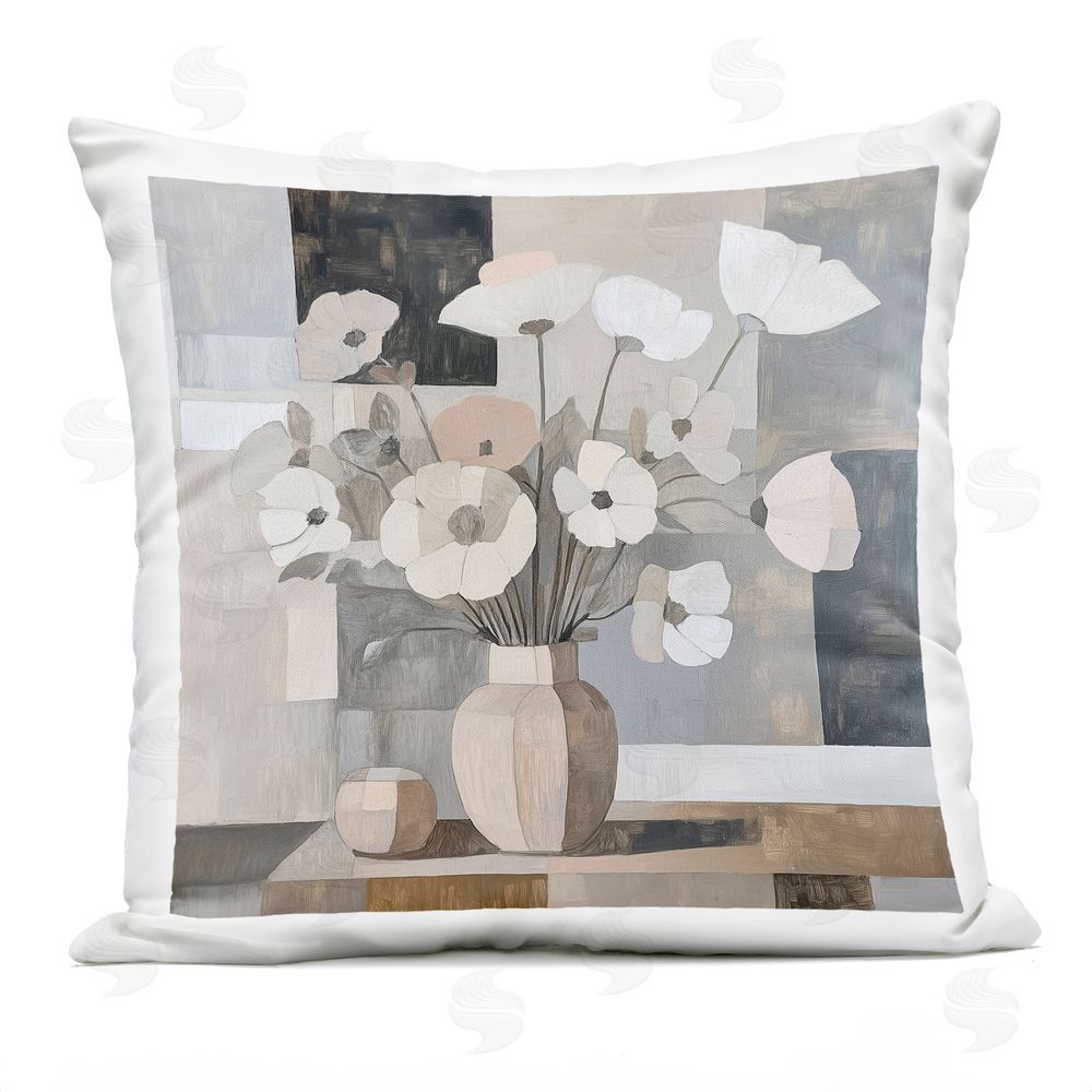 Heidi Kuntz Muted Pastel Poppies in Cubism Outdoor Square Printed Throw Pillow