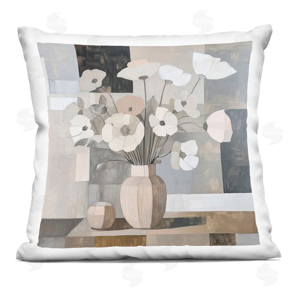 Heidi Kuntz Muted Pastel Poppies in Cubism Square Printed Throw Pillow