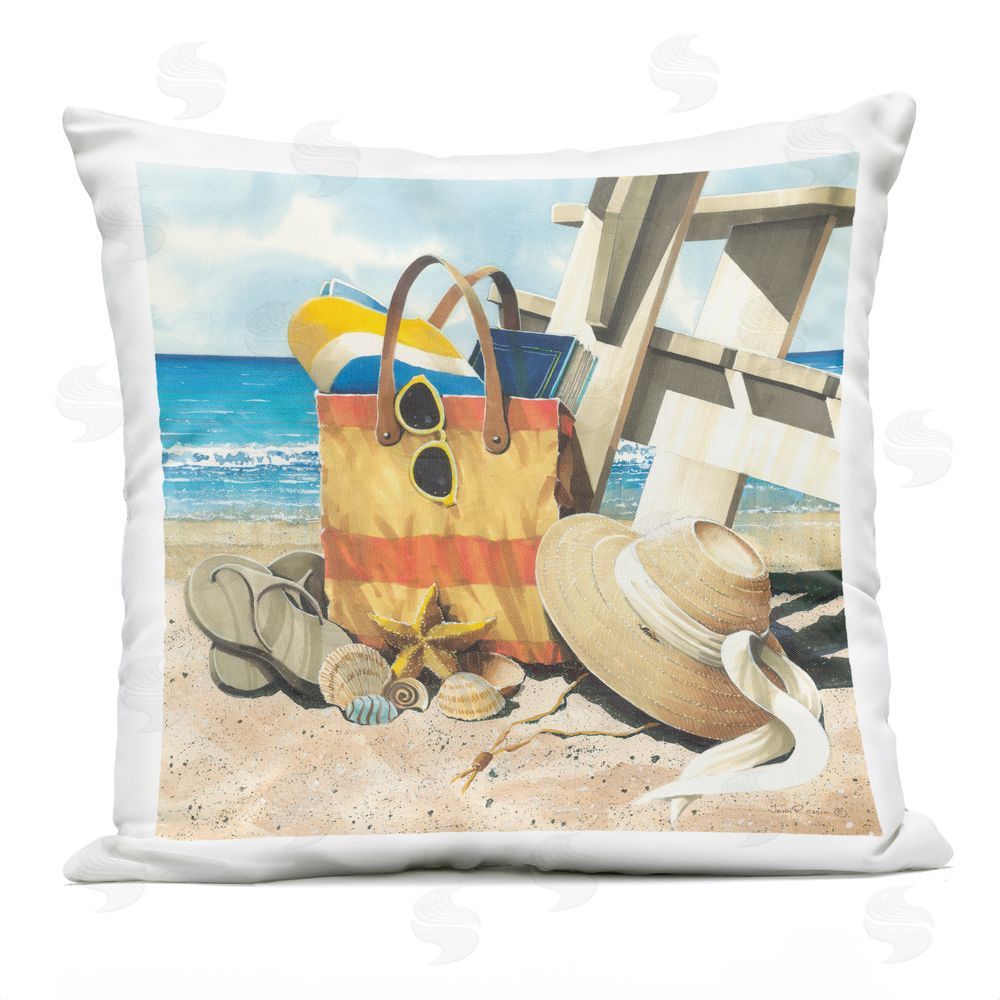 John Rossini Summer Beach Bag & Hat Outdoor Quick-Dry Polyester Square Throw Pillow