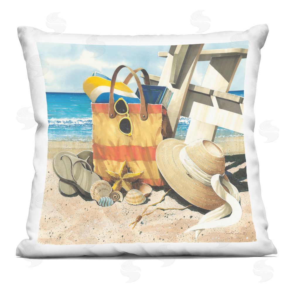 John Rossini Summer Beach Bag & Hat Indoor Plush Polyester Square Throw Pillow