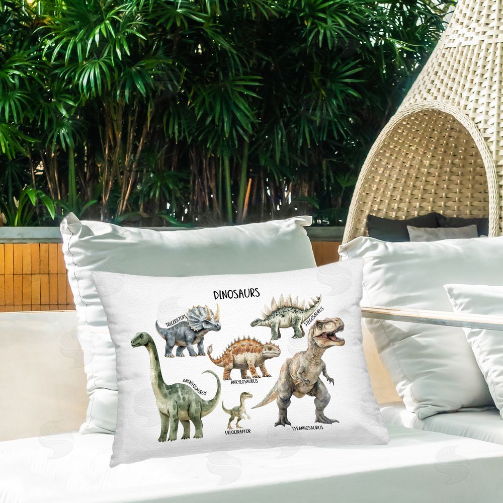 Christine Simpson Art Meet The Dinosaurs Outdoor Quick-Dry Polyester Printed Lumbar Pillow on Patio