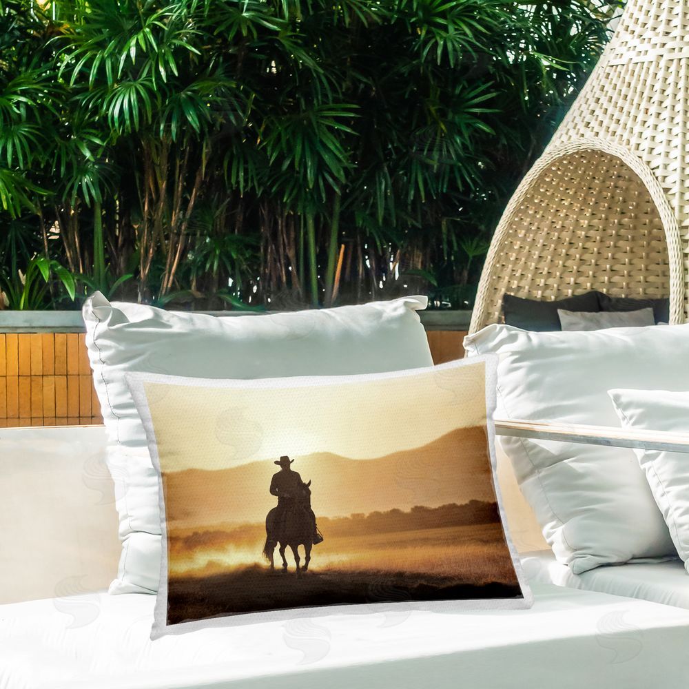 Kim Allen Cowboy's Ride Home Outdoor Quick-Dry Polyester Printed Lumbar Pillow on Patio