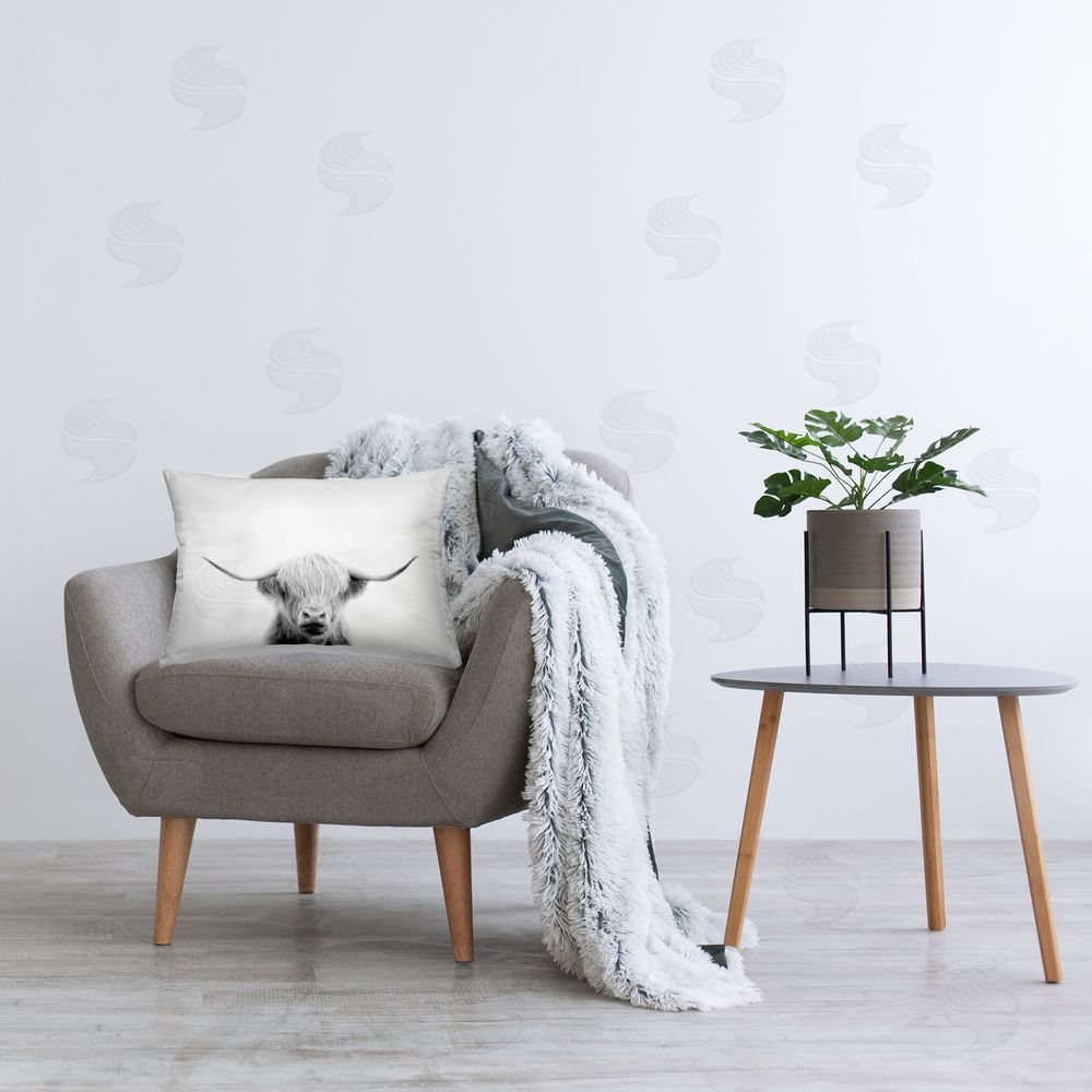 Leah Straatsma Scottish Cow Portrait Plush Polyester Printed Lumbar Pillow on Chair