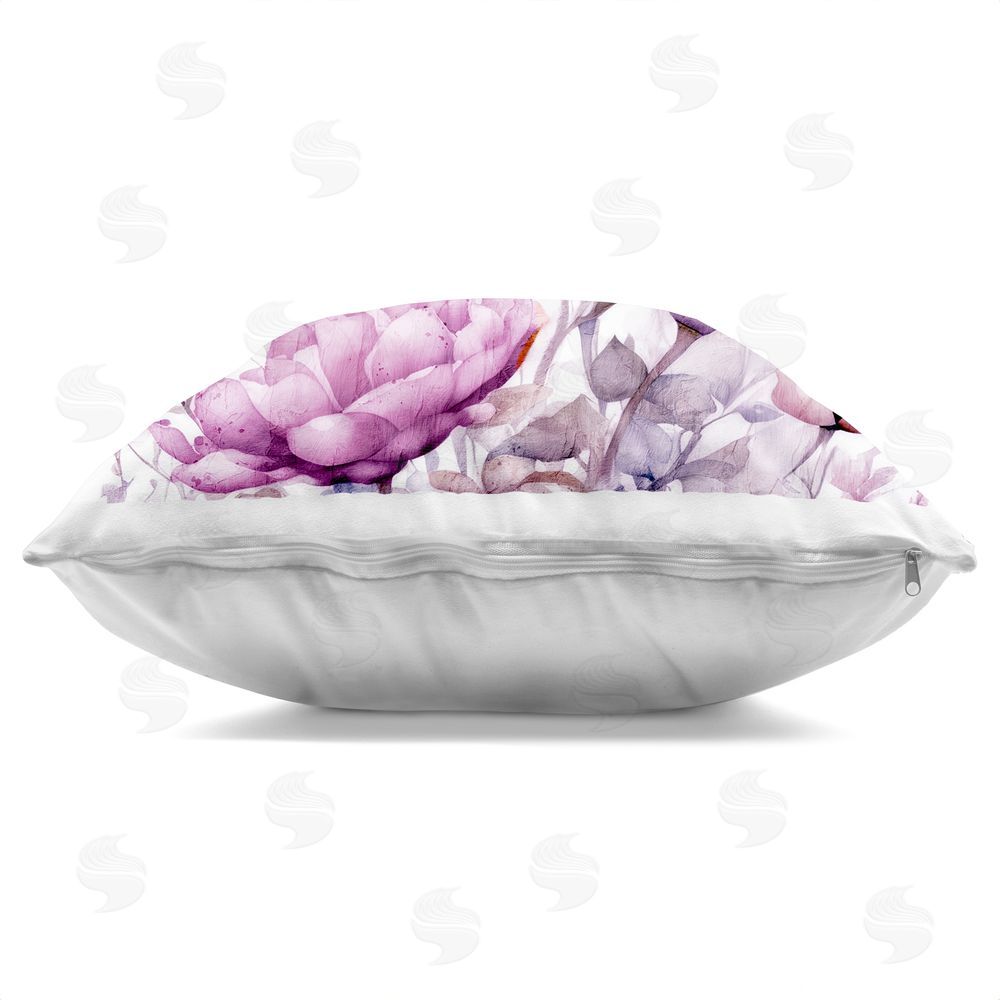 Kim Allen Purple & Pink Florals Indoor Plush Polyester Square Throw Pillow Zipper Detail