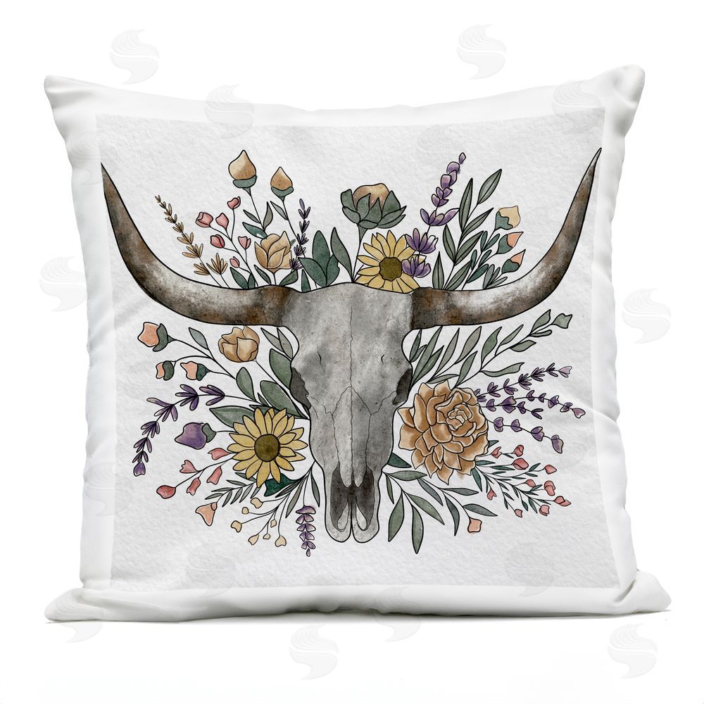 Alisha Kiara Design Boho Wildflower Longhorn Outdoor Printed Throw Pillow