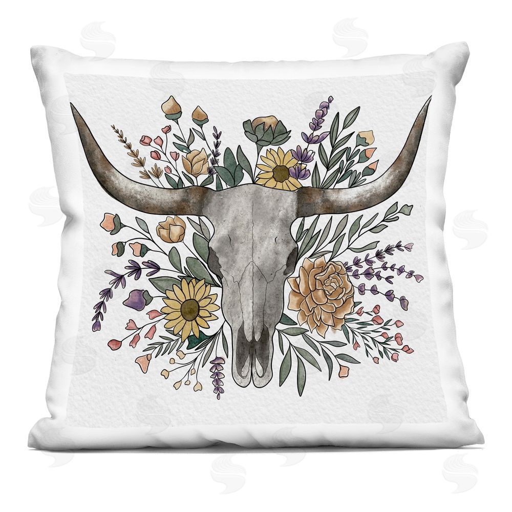 Alisha Kiara Design Boho Wildflower Longhorn Indoor Printed Throw Pillow