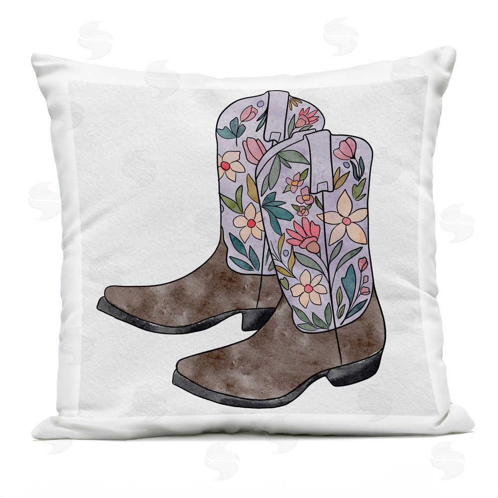 Alisha Kiara Design Wildflower Cowboy Boots Outdoor Printed Throw Pillow